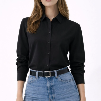 Kadın Uzun Kol Gömlek Düğmeli Klasik Yaka Günlük ve Ofis Şıklığına uygun - Siyah