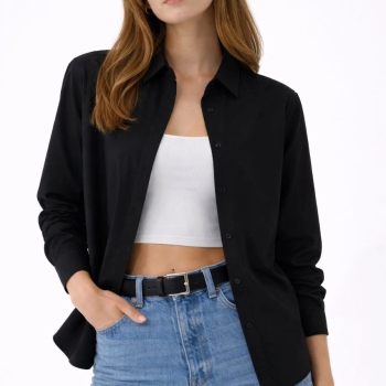 Kadın Uzun Kol Gömlek Düğmeli Klasik Yaka Günlük ve Ofis Şıklığına uygun - Siyah