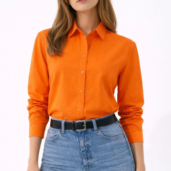 Kadın Uzun Kol Gömlek Düğmeli Klasik Yaka Günlük ve Ofis Şıklığına uygun - Turuncu