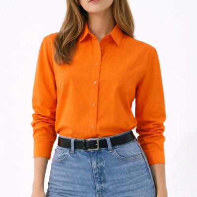 Kadın Uzun Kol Gömlek Düğmeli Klasik Yaka Günlük ve Ofis Şıklığına uygun - Turuncu