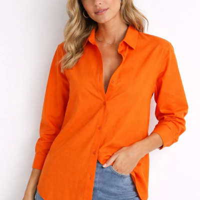 Kadın Uzun Kol Gömlek Düğmeli Klasik Yaka Günlük ve Ofis Şıklığına uygun - Turuncu