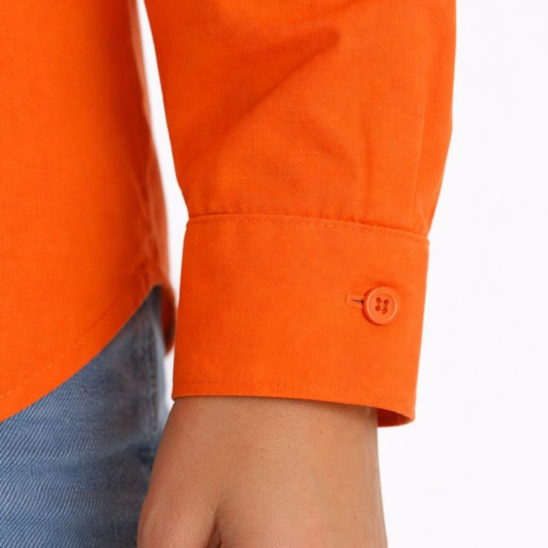 Kadın Uzun Kol Gömlek Düğmeli Klasik Yaka Günlük ve Ofis Şıklığına uygun - Turuncu