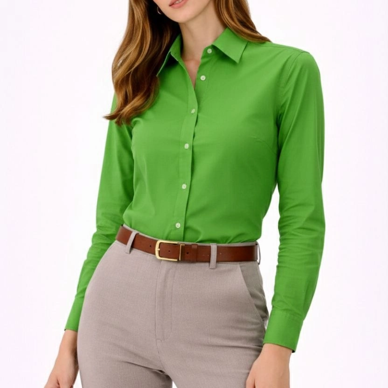 Kadın Uzun Kol Gömlek Düğmeli Klasik Yaka Günlük ve Ofis Şıklığına uygun - Yeşil