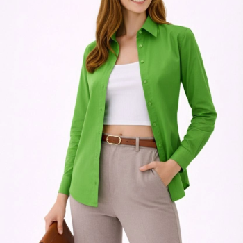 Kadın Uzun Kol Gömlek Düğmeli Klasik Yaka Günlük ve Ofis Şıklığına uygun - Yeşil