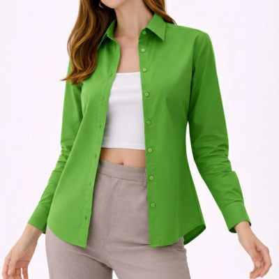 Kadın Uzun Kol Gömlek Düğmeli Klasik Yaka Günlük ve Ofis Şıklığına uygun - Yeşil