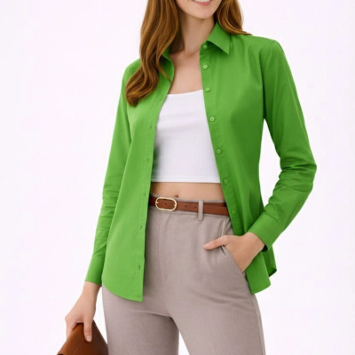 Kadın Uzun Kol Gömlek Düğmeli Klasik Yaka Günlük ve Ofis Şıklığına uygun - Yeşil