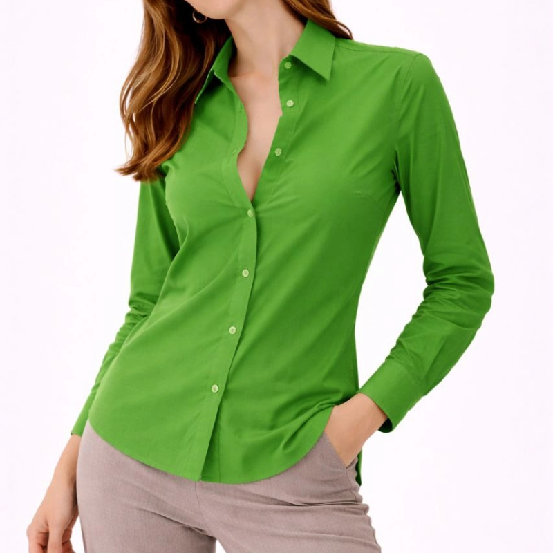 Kadın Uzun Kol Gömlek Düğmeli Klasik Yaka Günlük ve Ofis Şıklığına uygun - Yeşil
