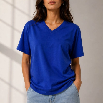 Kadın V Yaka Basic Tişört Kısa Kol Yazlık Regular Fit T-Shirt - Saks Mavisi Kadın V Yaka Basic Tişört Kısa Kol Yazlık Regular Fit T-Shirt - Saks Mavisi
