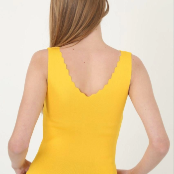 Kadın V Yaka Fırfır Detay Crop - Sarı