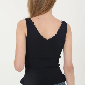 Kadın V Yaka Fırfır Detay Crop - Siyah