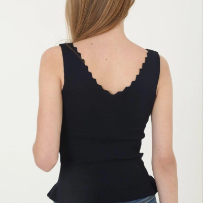 Kadın V Yaka Fırfır Detay Crop - Siyah