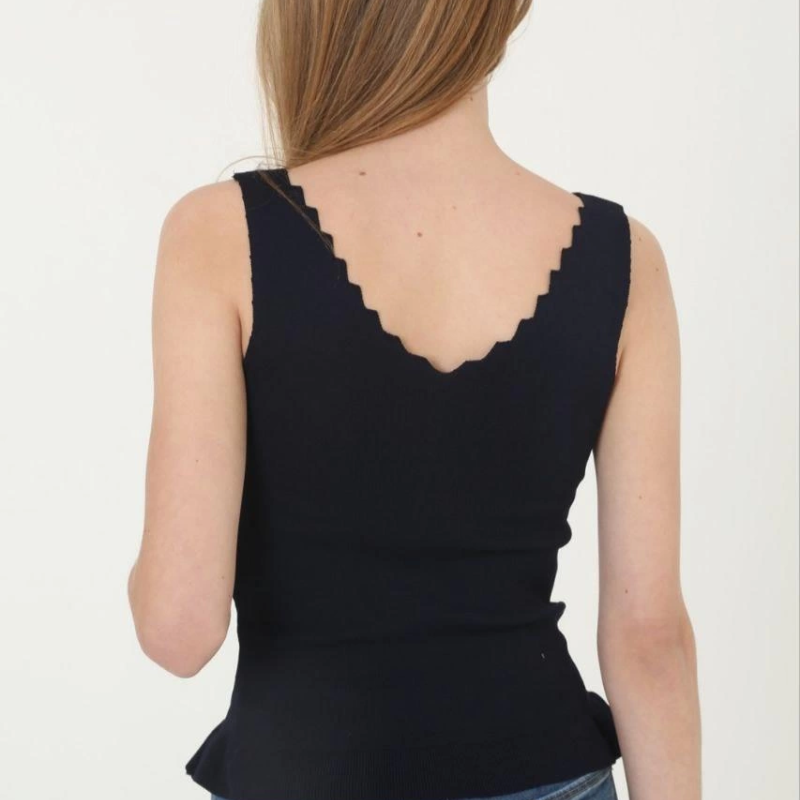 Kadın V Yaka Fırfır Detay Crop - Siyah