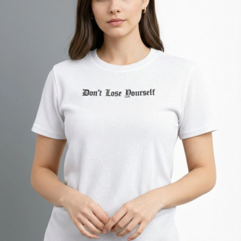 Kadın Wafıl Kumaş Tişört Regular Kalıp Bisiklet Yaka Baskılı T-Shirt - Beyaz