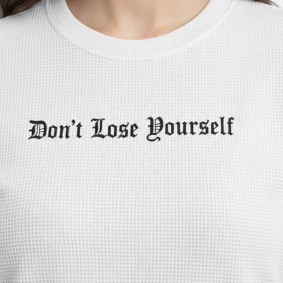 Kadın Wafıl Kumaş Tişört Regular Kalıp Bisiklet Yaka Baskılı T-Shirt - Beyaz