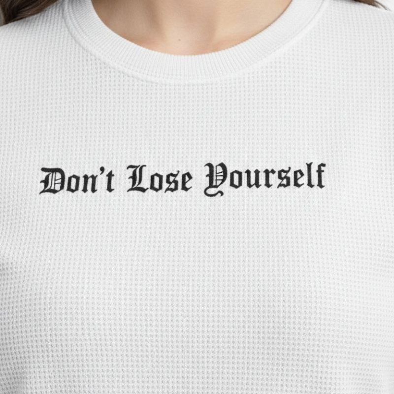 Kadın Wafıl Kumaş Tişört Regular Kalıp Bisiklet Yaka Baskılı T-Shirt - Beyaz