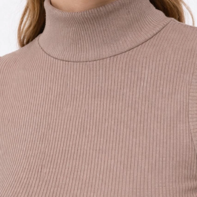 Kadın Yarım Balıkçı Yaka Fitilli Kaşkorse Atlet Basic Şık Badi - Bej