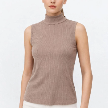 Kadın Yarım Balıkçı Yaka Fitilli Kaşkorse Atlet Basic Şık Badi - Bej