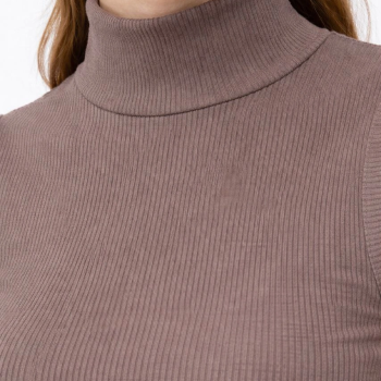 Kadın Yarım Balıkçı Yaka Fitilli Kaşkorse Atlet Şık Bluz Badi - Kahverengi