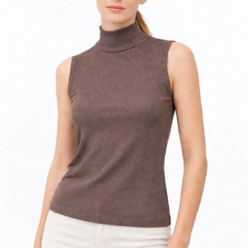 Kadın Yarım Balıkçı Yaka Fitilli Kaşkorse Atlet Şık Bluz Badi - Kahverengi