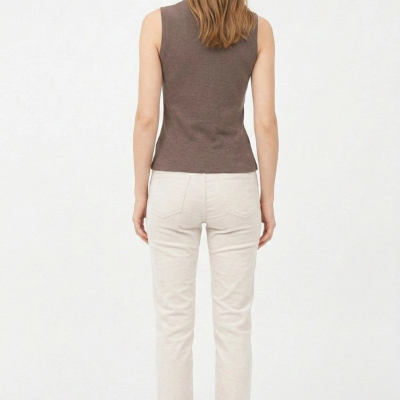 Kadın Yarım Balıkçı Yaka Fitilli Kaşkorse Atlet Şık Bluz Badi - Kahverengi