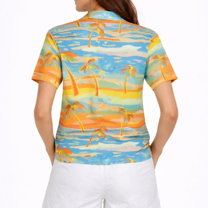 Kadın Yazlık Tropikal Desenli Gömlek Şort Takım Rahat Kalıp Tatil Kombin  - Desenli