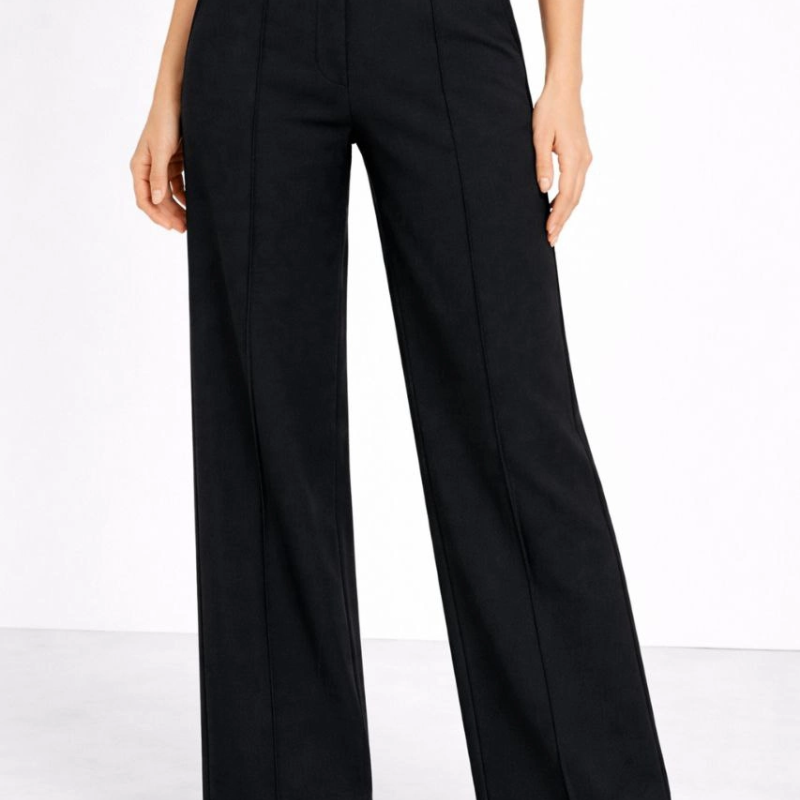 Kadın Yüksek Bel Palazzo Pantolon Çima Dikişli Bol Paça - Siyah