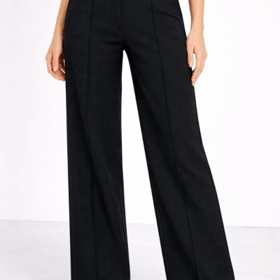 Kadın Yüksek Bel Palazzo Pantolon Çima Dikişli Bol Paça - Siyah