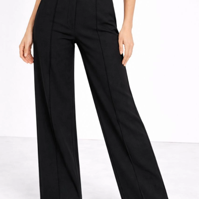 Kadın Yüksek Bel Palazzo Pantolon Çima Dikişli Bol Paça - Siyah