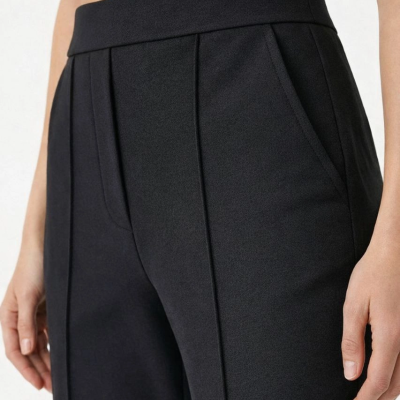 Kadın Yüksek Bel Palazzo Pantolon Çima Dikişli Bol Paça - Siyah