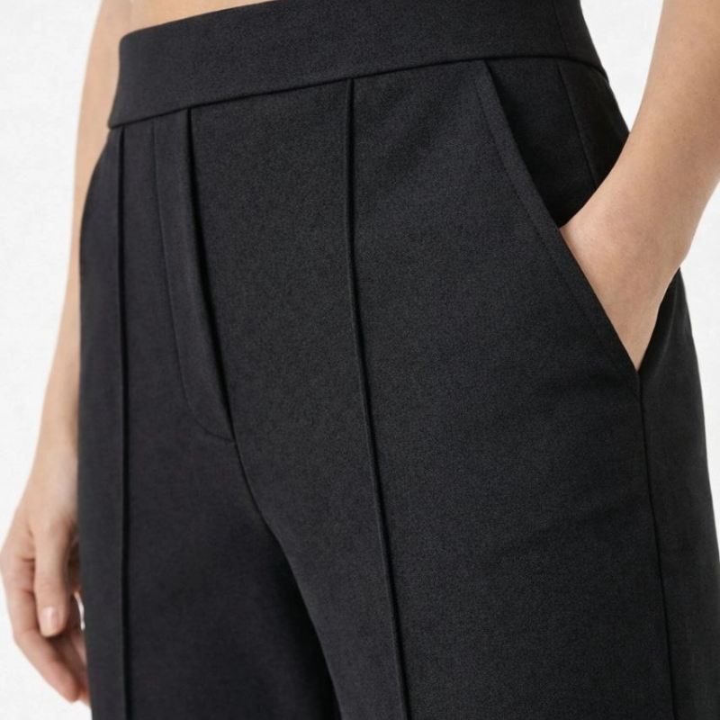 Kadın Yüksek Bel Palazzo Pantolon Çima Dikişli Bol Paça - Siyah
