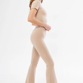 Kadın Yüksel Bel Fitilli İspanyol Paça Tayt - Bordo