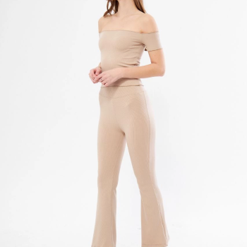 Kadın Yüksel Bel Fitilli İspanyol Paça Tayt - Bordo