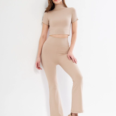 Kadın Yüksel Bel Fitilli İspanyol Paça Tayt - Bordo