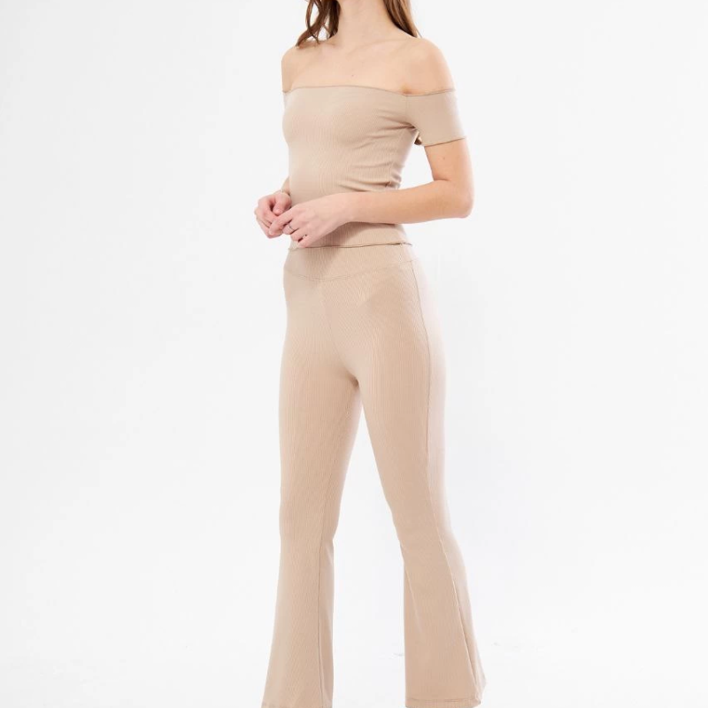 Kadın Yüksel Bel Fitilli İspanyol Paça Tayt - Bordo