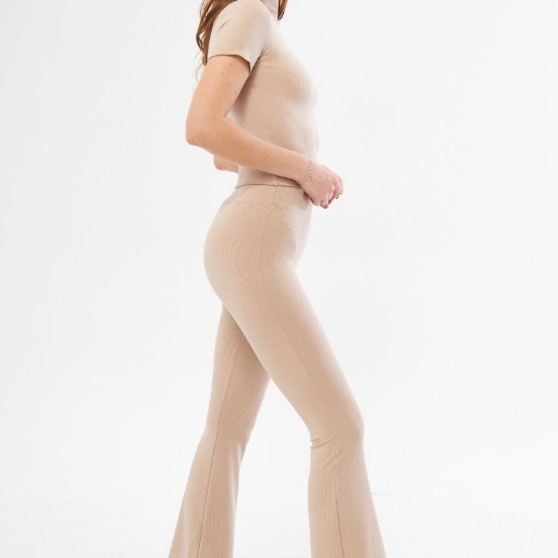 Kadın Yüksel Bel Fitilli İspanyol Paça Tayt - Bordo