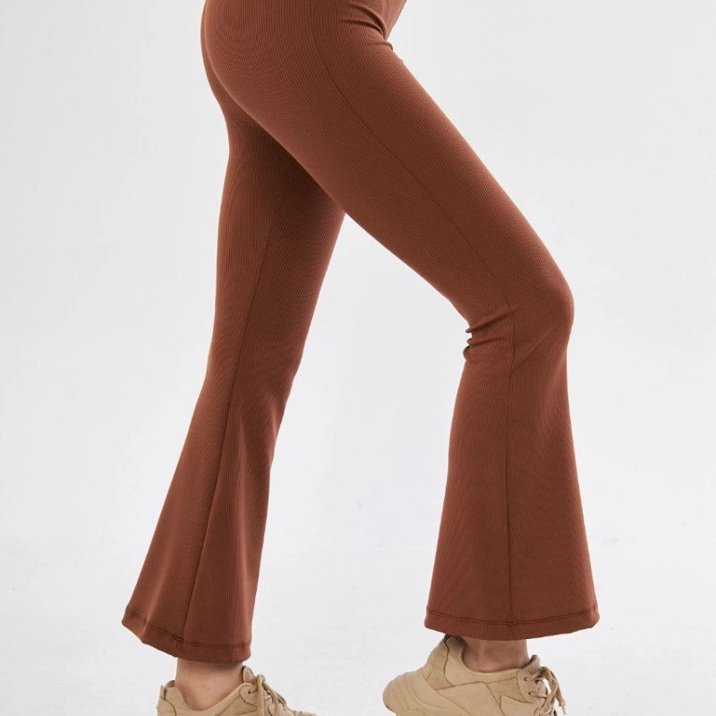 Kadın Yüksel Bel Fitilli İspanyol Paça Tayt - Kahve