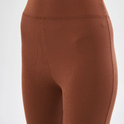 Kadın Yüksel Bel Fitilli İspanyol Paça Tayt - Kahve