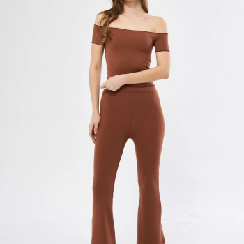 Kadın Yüksel Bel Fitilli İspanyol Paça Tayt - Kahve