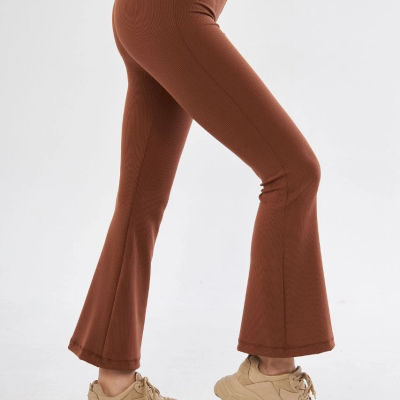 Kadın Yüksel Bel Fitilli İspanyol Paça Tayt - Kahve