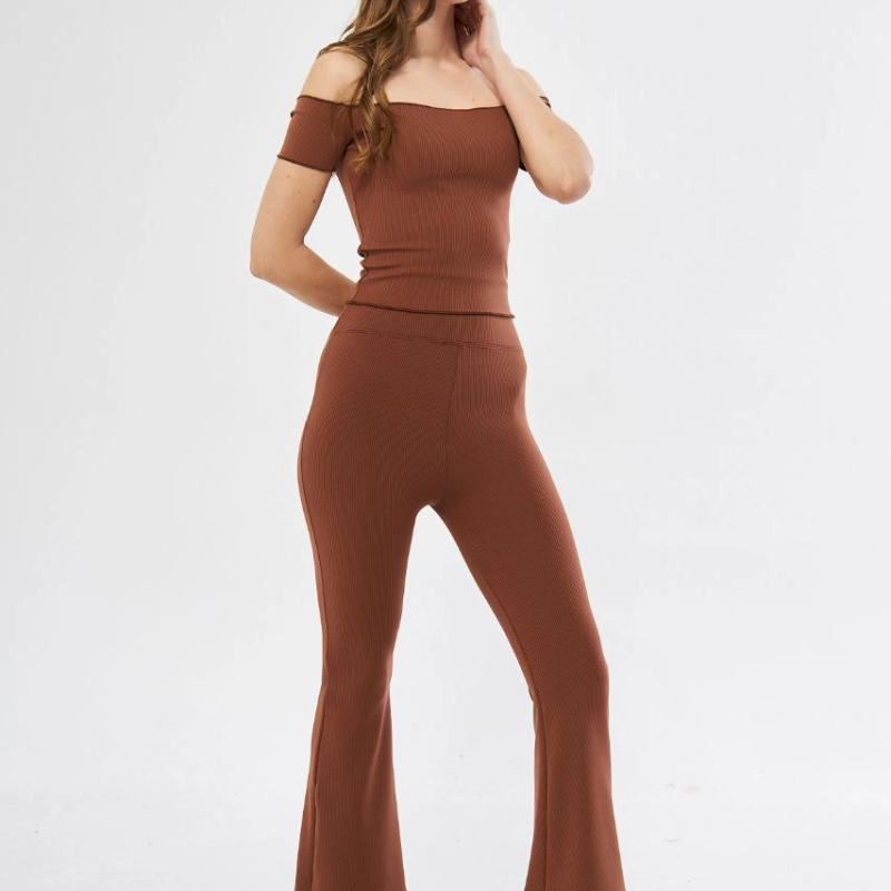 Kadın Yüksel Bel Fitilli İspanyol Paça Tayt - Kahve