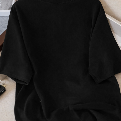 Kadınlar için Siyah Kedi Grafik Tişört - Oversize Kısa Kollu Üst Nefes Alabilir - Siyah