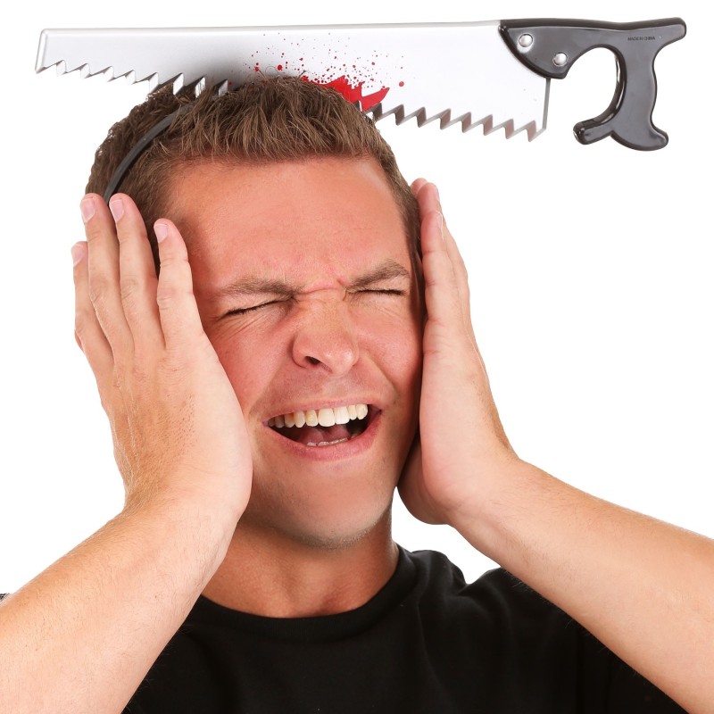 Kafaya Saplanmış Halloween Kanlı Testere Şaka Tacı 