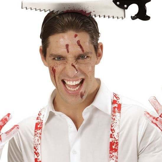 Kafaya Saplanmış Halloween Kanlı Testere Şaka Tacı 