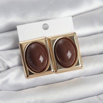 Kahverengi Kare Model Vintage Gold Renk Kadın Küpe