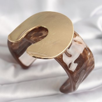 Kahverengi Mermer Desen Akrilik Plastik Gold Nal Model Plaka Vintage Kadın Bilezik