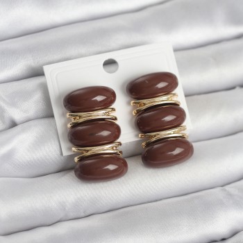 Kahverengi Vintage Model Gold Renk Kadın Küpe