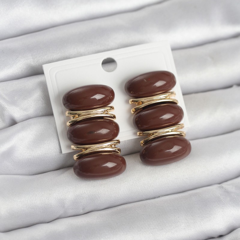 Kahverengi Vintage Model Gold Renk Kadın Küpe