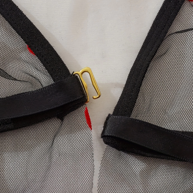 Kalp Desenli Siyah Transparan Gecelik TM1378