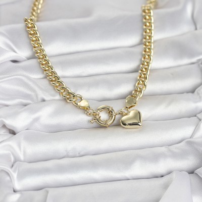 Kalp Detaylı Gold Renk Pirinç Kadın Kolye