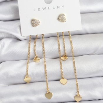 Kalp Model Gold Renk Pirinç Sallantılı Kadın Küpe